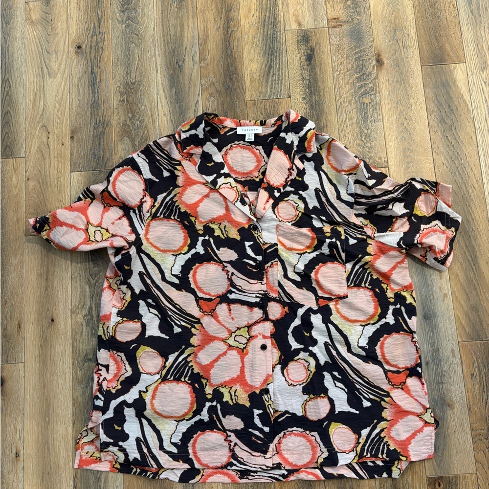 Topshop Pink and Black Abstract Blouse